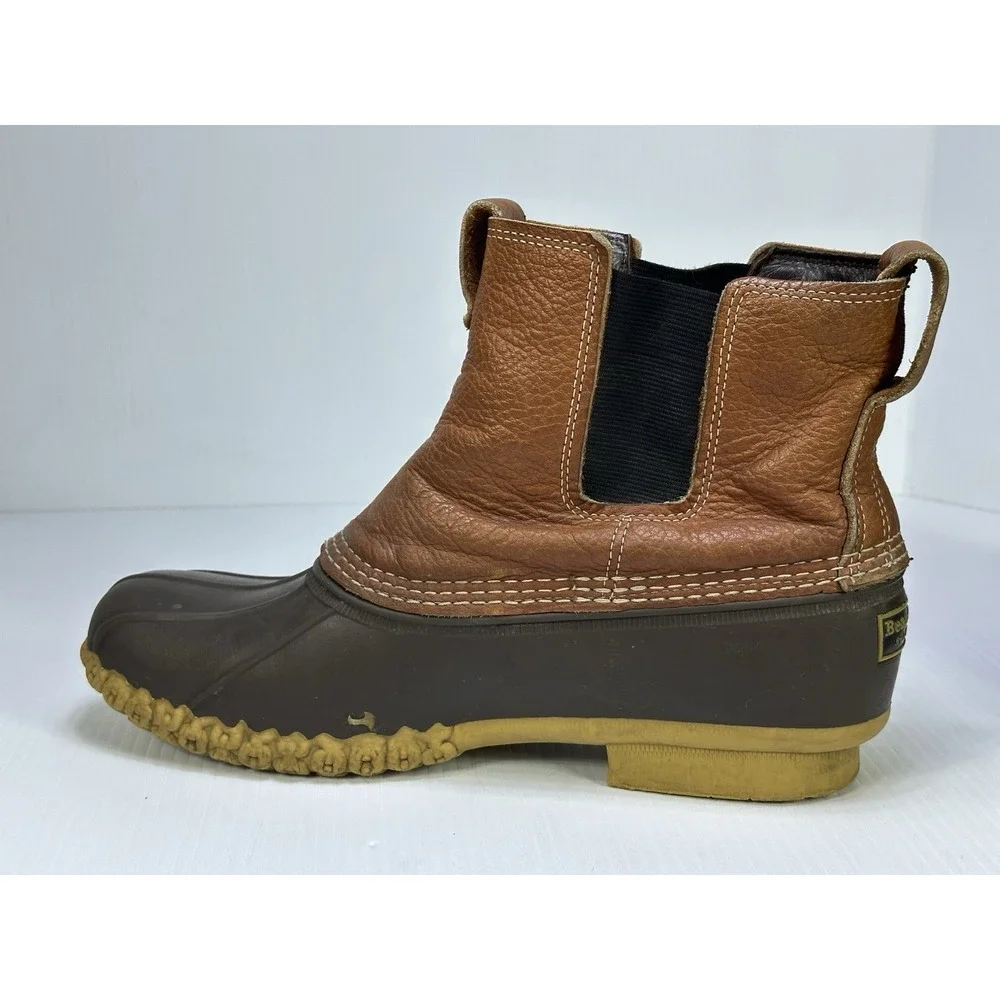 LL Bean Men 12 M Chelsea Bean Boots Tumbled Leather Duck Boots USA Brown